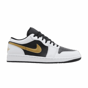 Jordan 1 Low White Black Metallic Gold Swoosh
